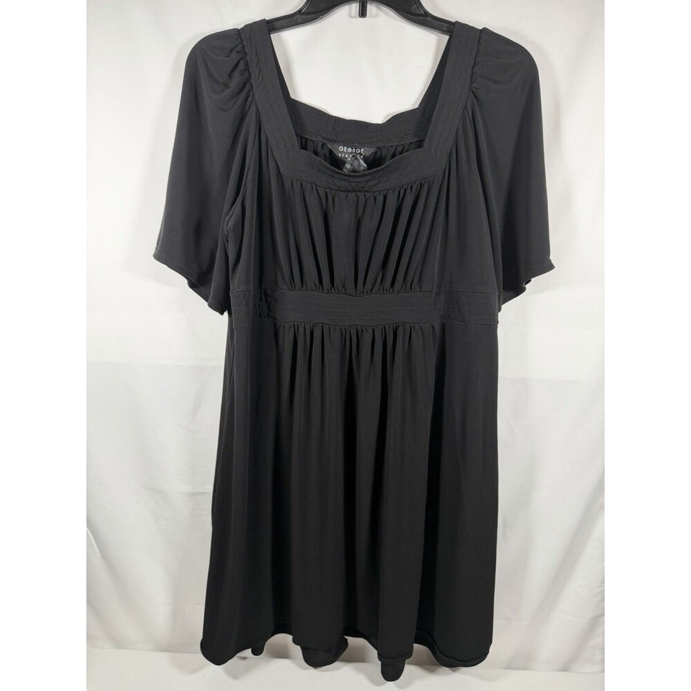 George Black Stretch Pleated Empire Waist Flutter Sleeve Knee Dress XL/XG 16/18